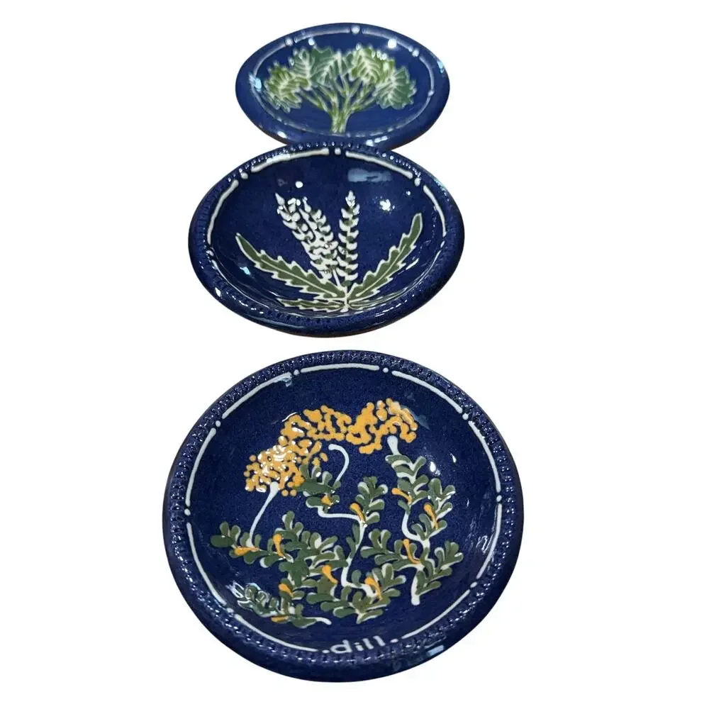Vintage Earthen Vessel Cincinnati Herb Plates Dill Basil Parsley Set of 3